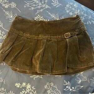 Corduroy Pleated Mini Skirt in Olive Green